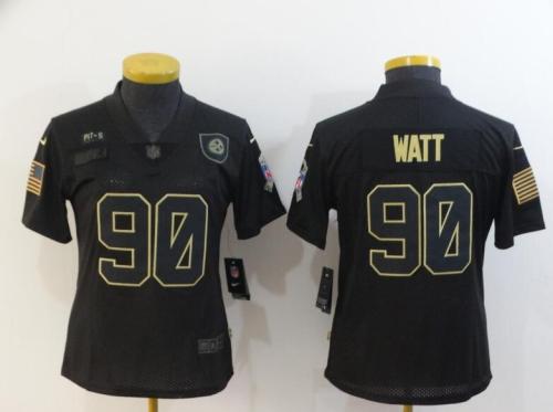 Women Pittsburgh Steelers 90 T.J. Watt Black 2020 Salute To Service Limited Jersey