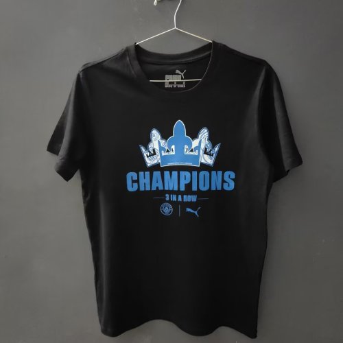 2023-2024 Manchester City Black Champions T-shirt