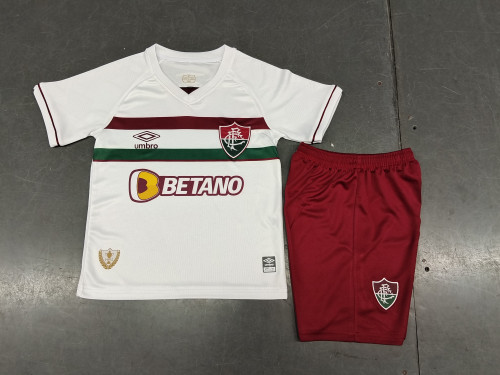 Youth Uniform Kids Kit 2023-2024 Fluminense Away White Soccer Jersey Shorts