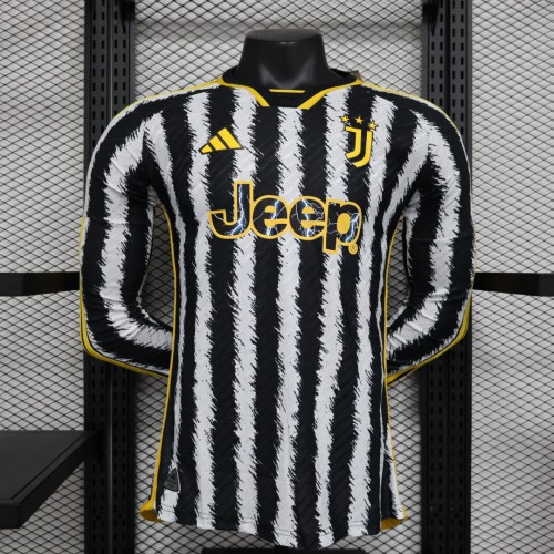 Long Sleeve Player Version 2023-2024 Juventus Home Soccer Jersey Football Maillot