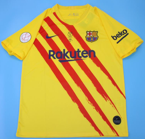 with Front Lettering Patch Retro Jersey 2020-2021 Barcelona COPA DE REY FINAL 3rd Away Yellow Soccer Jersey