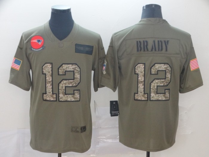 New England Patriots 12 BRADY  2019 Olive Camo Salute to Service Limited Jersey