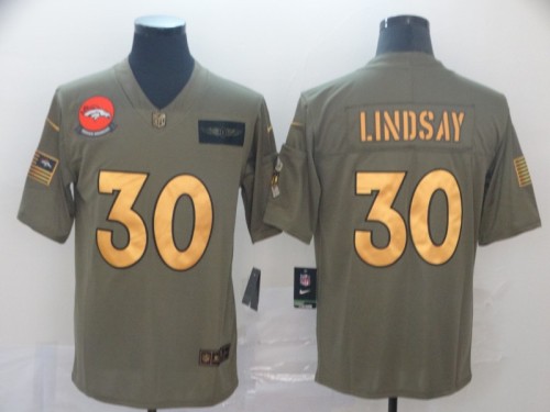 Denver Broncos 30 Phillip Lindsay 2019 Olive Gold Salute To Service Limited Jersey
