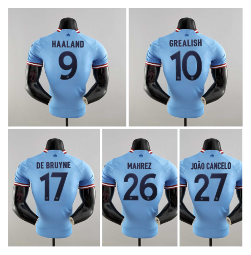 UCL font 2022-23 Player version Manchester City Home Football Shirt