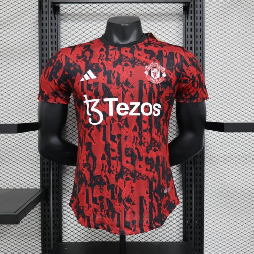 Man U Football Shirt Player Version 2023-2024 Manchester United Red Camo Soccer Training Jersey