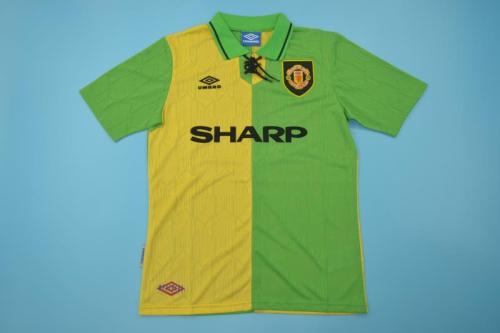 with EPL Patch Retro Jersey 1992-94 Manchester United Away Yellow/Green Soccer Jersey