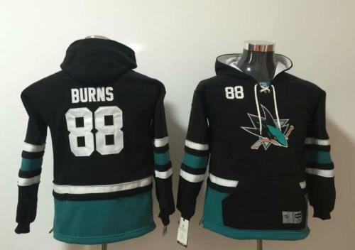San Jose Sharks 88 Brent Burns Black Youth All Stitched Hooded Sweatshirt