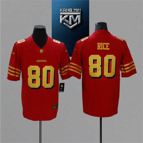 2021 49ers 80 RICE RED NFL Jersey S-XXL YELLOW Font