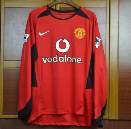 with Retro EPL Patch Retro Jersey Manchester United  2002-2004 Home Long Sleeves Soccer Jersey