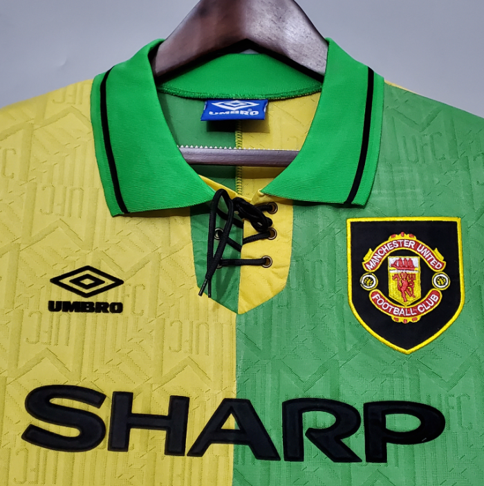 Retro Jersey 1992-1994 Manchester United Away Yellow/Green Soccer Jersey