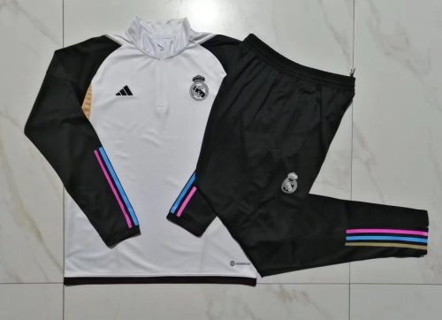 2023-2024 Real Madrid White/Black Soccer Training Sweater and Pants