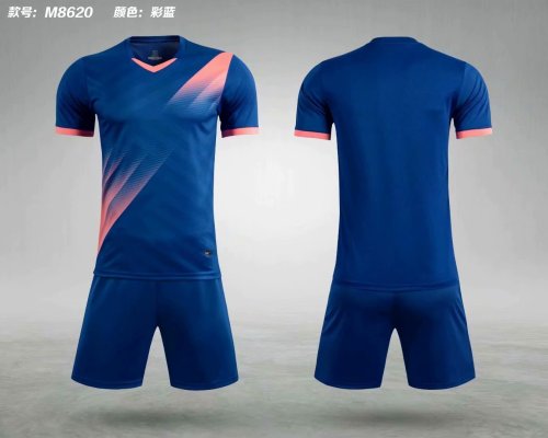 M8620 Color Blue Tracking Suit Adult Uniform Soccer Jersey Shorts