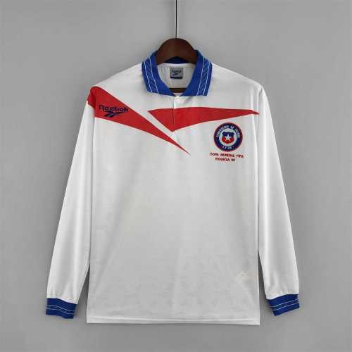 with Front Lettering Retro Jersey Long Sleeve 1998 Chile Away White Soccer Jersey