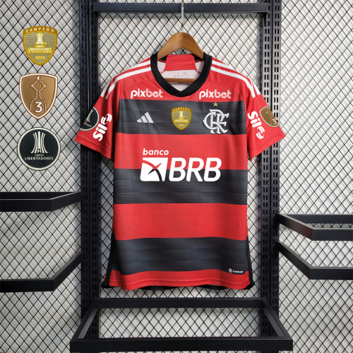 with All Sponor Logos+3 Patches Fans Version 2023-2024 Flamengo Home Soccer Jersey