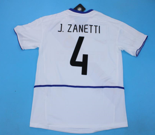 Retro Jersey 2002-2003 Inter Milan J.ZANETTI 4 Away White Soccer Jersey