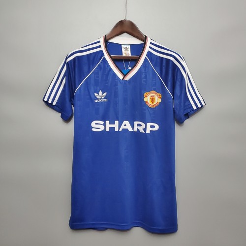 Retro Jersey 1988-1989 Manchester United Third Blue Soccer Jersey Vintage Football Shirt