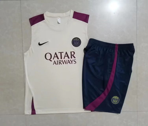 Adult Uniform 2023-2024 PSG White Soccer Training Vest and Shorts