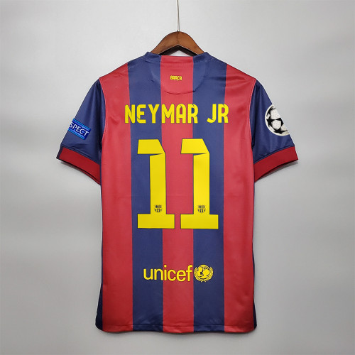 with Front Lettering+UCL Patch Retro Jersey 2014-2015 Barcelona NEYMAR JR 11 Home Soccer Jersey