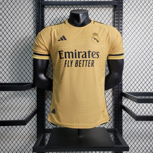 Real Camiseta de Futbol Player Version 2023-2024 Real Madrid Gold Soccer Jersey