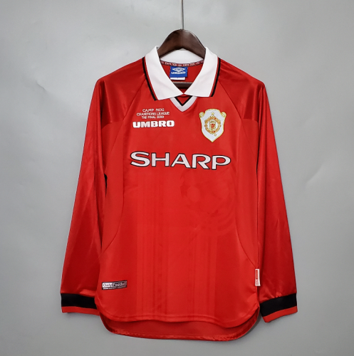 Long Sleeve Retro Jersey 1999-2000 Manchester United Champions League Version Home Soccer Jersey