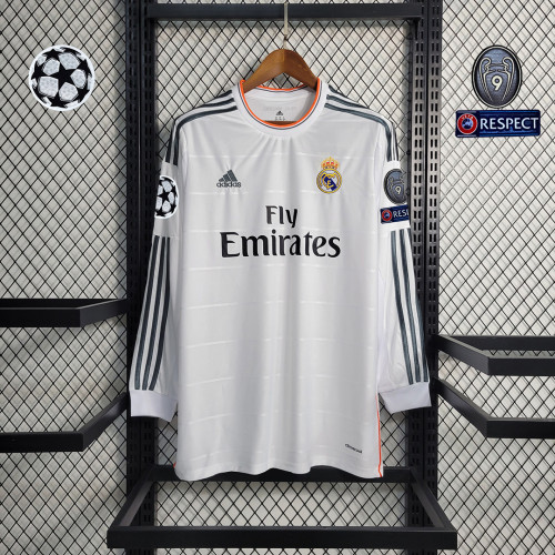 with UCL Patch Long Sleeve Retro Jersey 2013-2014 Real Madrid Home Soccer Jersey