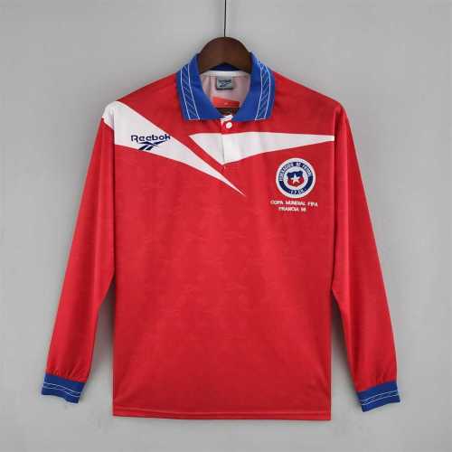 with Front Lettering Retro Jersey Long Sleeve 1998 Chile Home Soccer Jersey