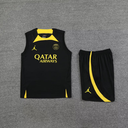 2023-2024 PSG Black Soccer Training Vest and Shorts