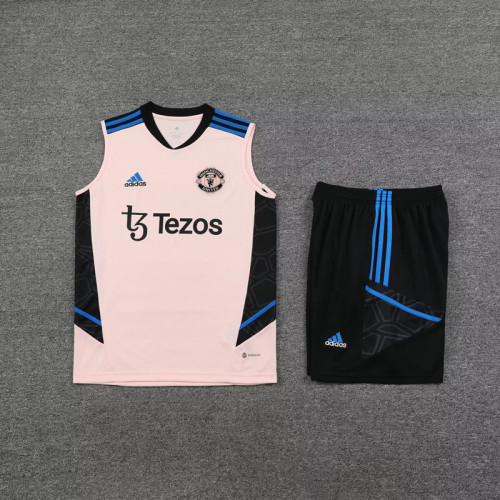 Adult Uniform 2023-2024 Manchester United Pink Soccer Training Vest and Shorts