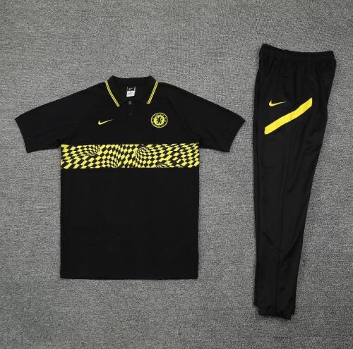 Chelsea Black/Yellow Polo Soccer Jersey and Long Pants