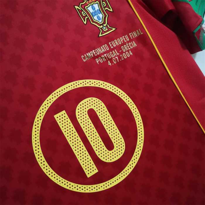 with Front Lettering+Euro Patch Retro Jersey 2004 Portugal Home Soccer Jersey
