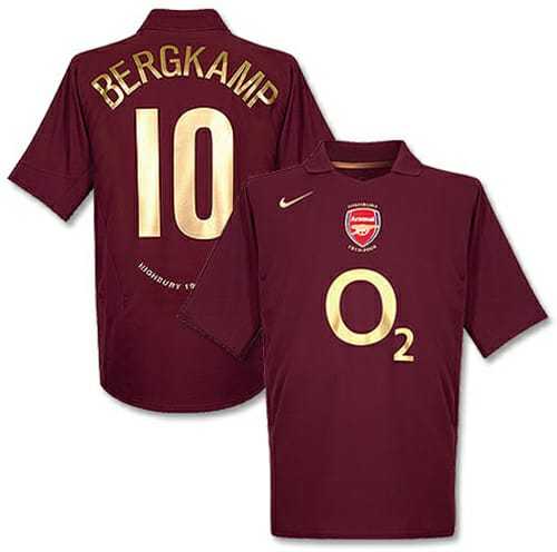 with Gold Lettering Retro Jersey 2005-2006 Arsenal 10 BERGKAMP Home Soccer Jersey