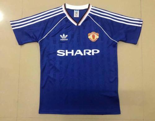 Retro Jersey 1988-1990 Manchester United Third Away Blue Soccer Jersey Vintage Football Shirt
