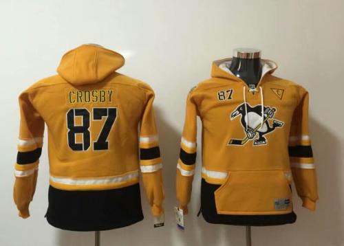 Pittsburgh Penguins 87 CROSBY Yellow Youth All Stitched Hooded Sweatshirt