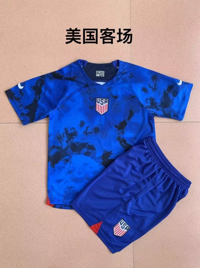 Adult Uniform 2022 World Cup USA Away Blue Soccer Jersey Shorts