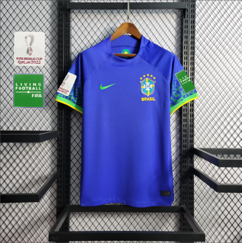 with World Cup Patch Fans Version 2022 World Cup Brazil Away Blue Soccer Jersey