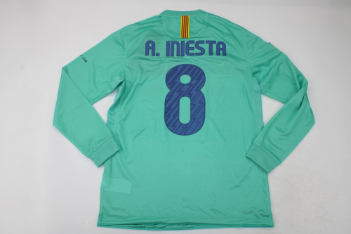 Long Sleeve Retro Barca Camisetas de Futbol 2010-2011 Barcelona A.INIESTA 8 Away Blue Soccer Jersey