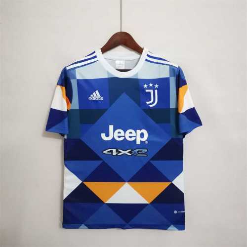 Fans Version 2021-2022 Juventus 4th Away Blue/Yellow/White Soccer Jersey