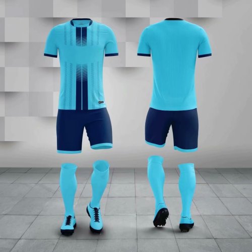 M8607 Light Lake Blue Tracking Suit Adult Uniform Soccer Jersey Shorts
