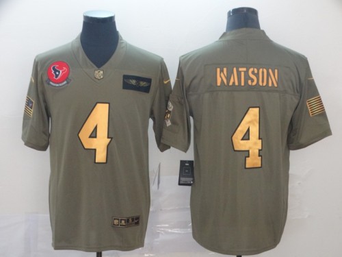 Houston Texans 4 Deshaun Watson 2019 Olive Gold Salute To Service Limited Jersey