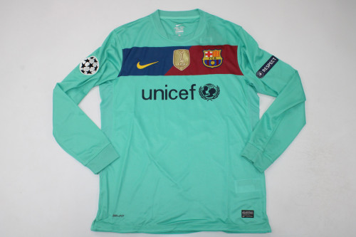 with UCL+Golden FIFA Patch Long Sleeve Retro Barca Camisetas de Futbol 2010-2011 Barcelona Away Blue Soccer Jersey