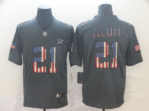Dallas Cowboys 21 Ezekiel Elliott 2019 Black Salute To Service USA Flag Fashion Limited Jersey
