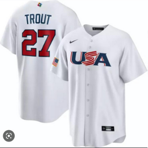 Men's USA 2023 World Baseball Classic Mike Trout #27 White Cool Jersey