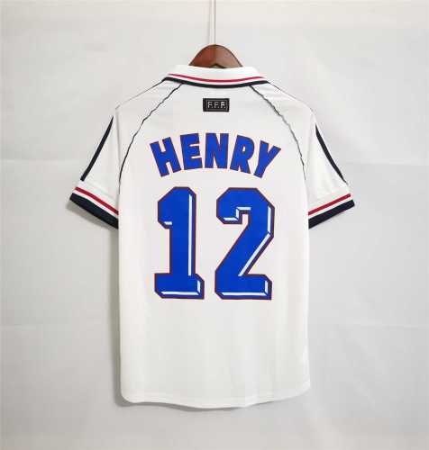 with Front Lettering Retro Jersey 1998 France HENRY 12 Away White Soccer Jersey