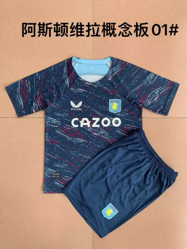 Youth Uniform Kids Kit 2023-2024 Aston Villa Special Blue Soccer Jersey Shorts