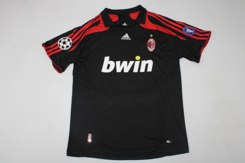 with UCL Patch Retro AC Maillot 2007-2008 AC Milan 3rd Away Black Soccer Jersey