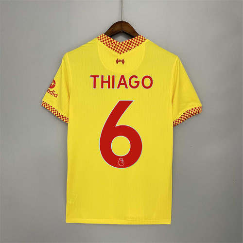 Fans Version 2021-2022 Liverpool 6 THIAGO 3rd Away Yellow Soccer Jersey
