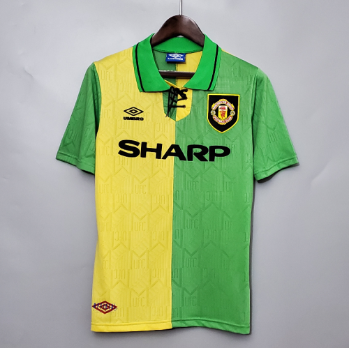 Retro Jersey 1992-1994 Manchester United Away Yellow/Green Soccer Jersey
