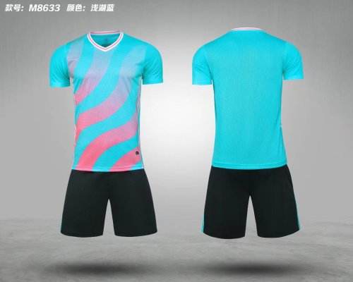 M8633 Light Blue Blank Soccer Training Jersey Shorts
