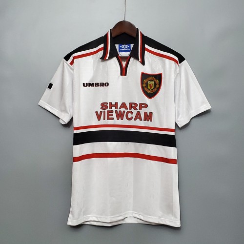 Retro Jersey 1998-1999 Manchester United Away Soccer Jersey White Man Utd Football Shirt