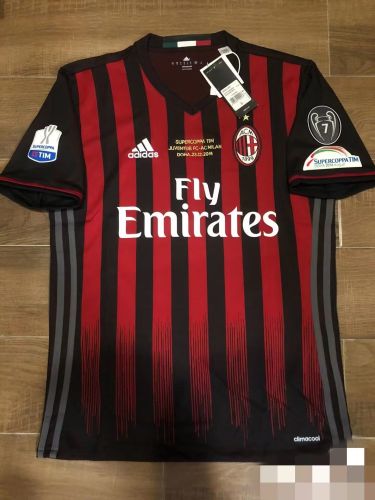 with Front Lettering+Serie A+Trophy 7 Patch Retro AC Maillot 2016-2017 AC Milan Home Soccer Jersey